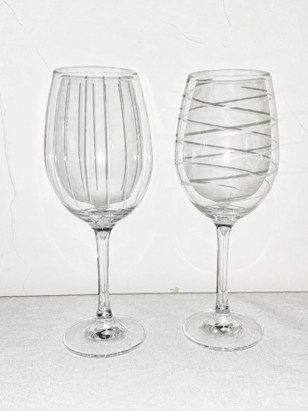 Mikasa Cheers Collection, Etched White Wine Glasses, Set Of 2 Stripes Swirls